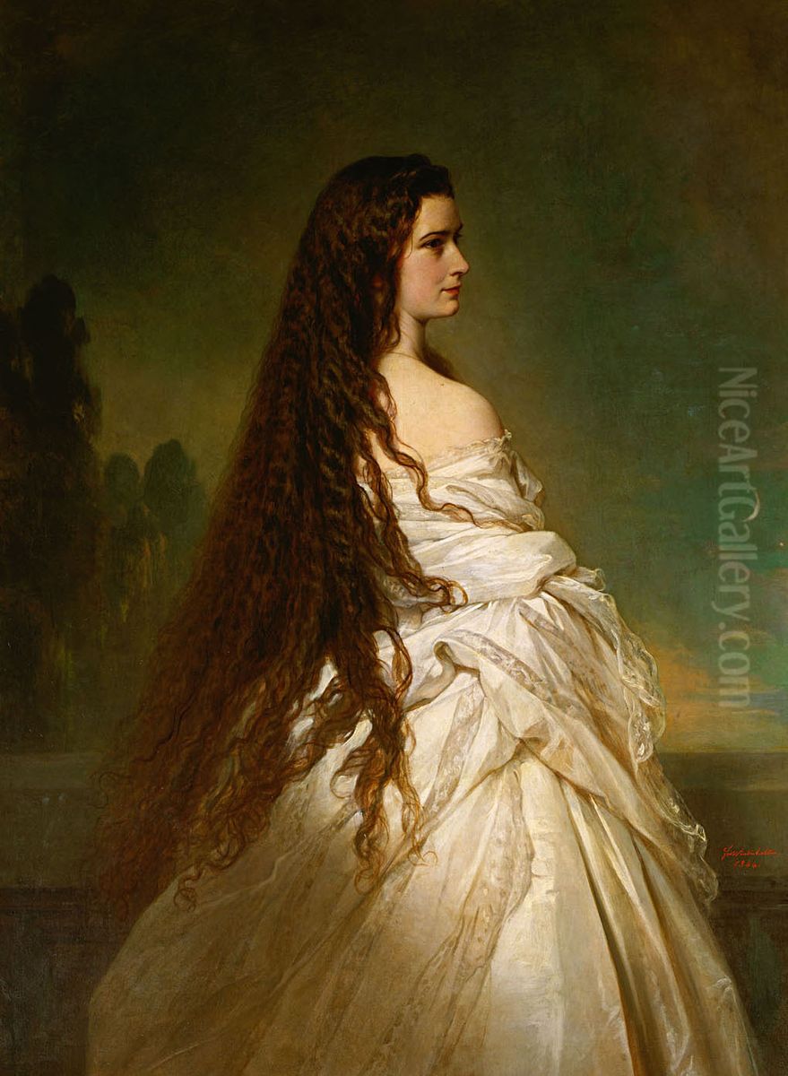 Empress Elisabeth of Austria with loosened hair, knee piece Oil Painting by Franz Xavier Winterhalter
