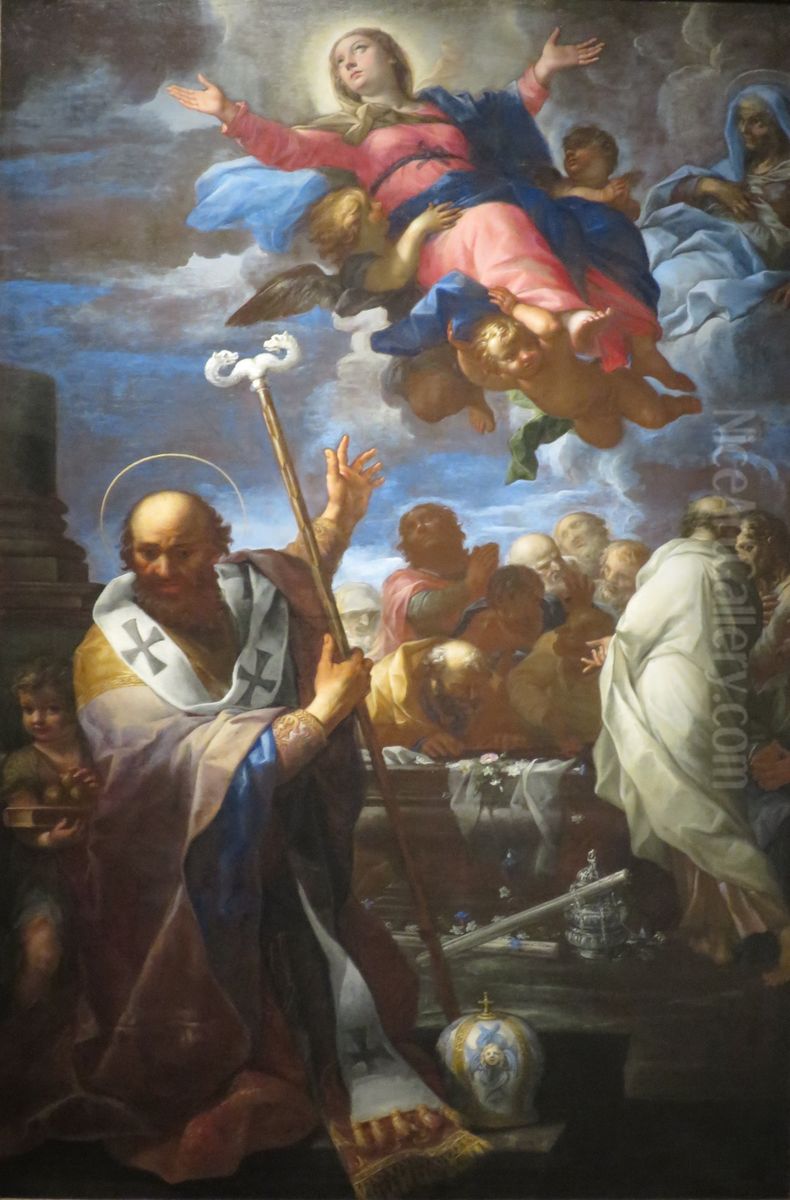 The Assumption of the Virgin with St. Anne and St. Nicholas of Myra Oil Painting by Giovanni Battista Lenardi