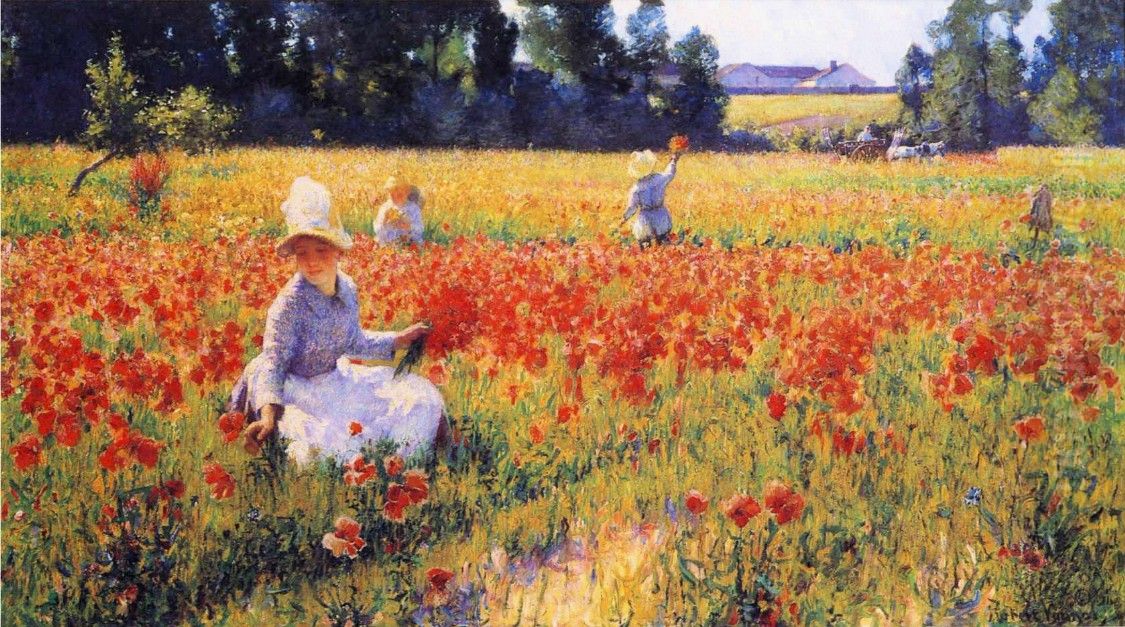 In Flanders Field-Where Soldiers Sleep and Poppies Grow, Poppies Oil Painting by Robert Vonnoh