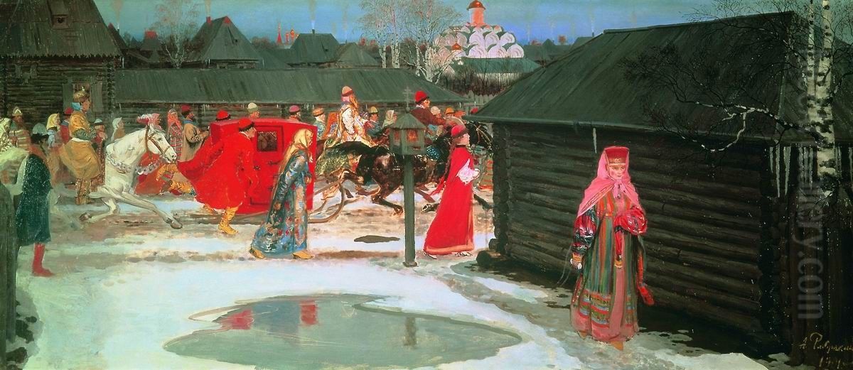 <<Svadebnyj poezd v Moskve>> Oil Painting by Andrei Petrovich Ryabushkin