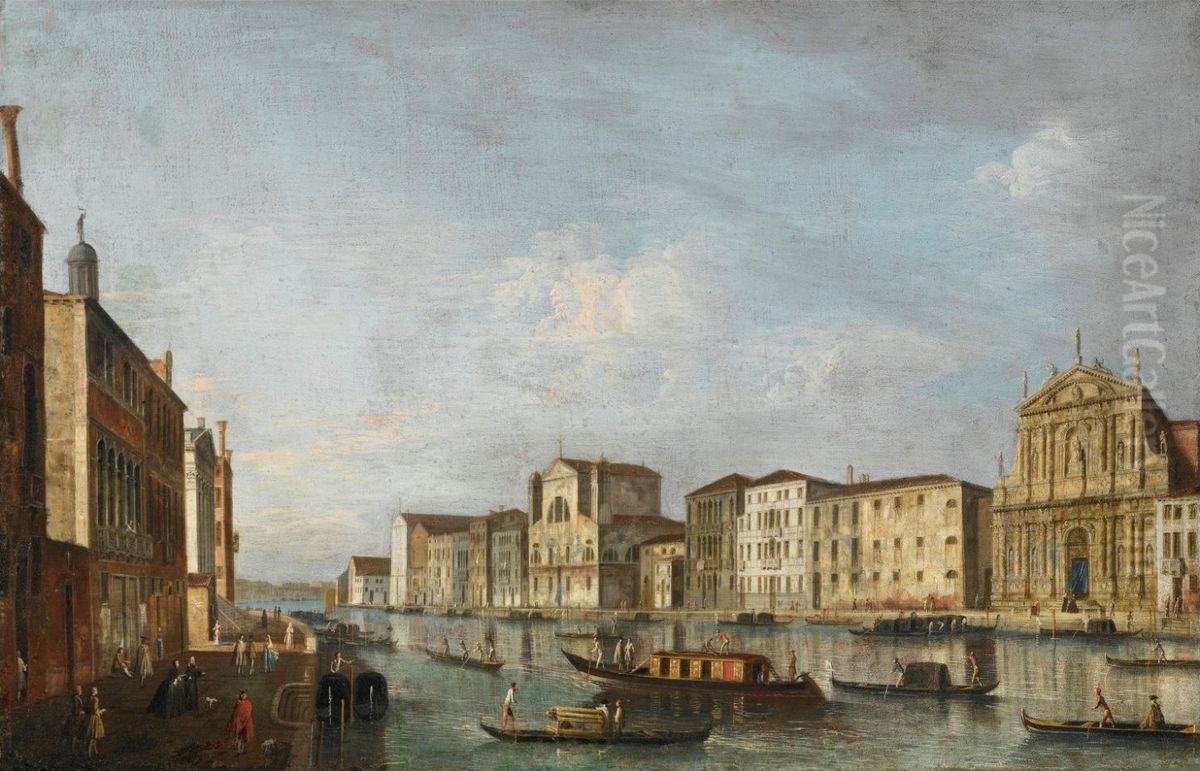 Venice, A View of the Grand Canal with the Churches of Santa Lucia and the Scalzi Oil Painting by Apollonio Domenichini