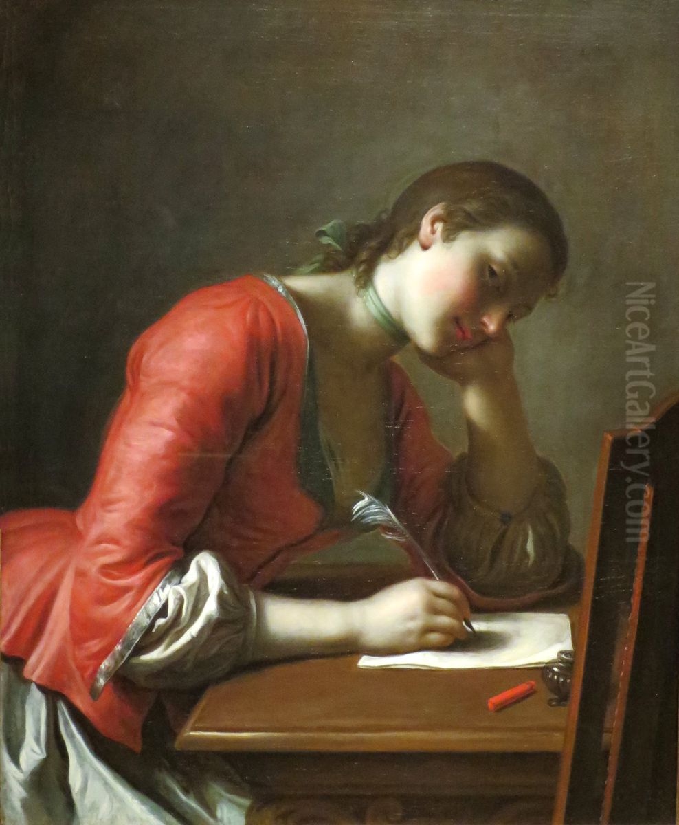 Young Girl Writing a Love Letter Oil Painting by Pietro Rotari
