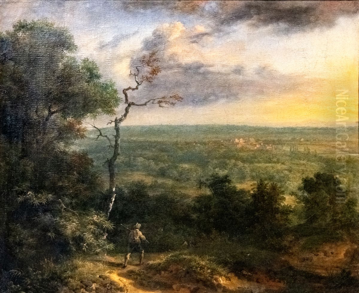 Views of Sceaux, taken from the Bois d'Aulnay, above the sand pit Oil Painting by Achille Etna Michallon