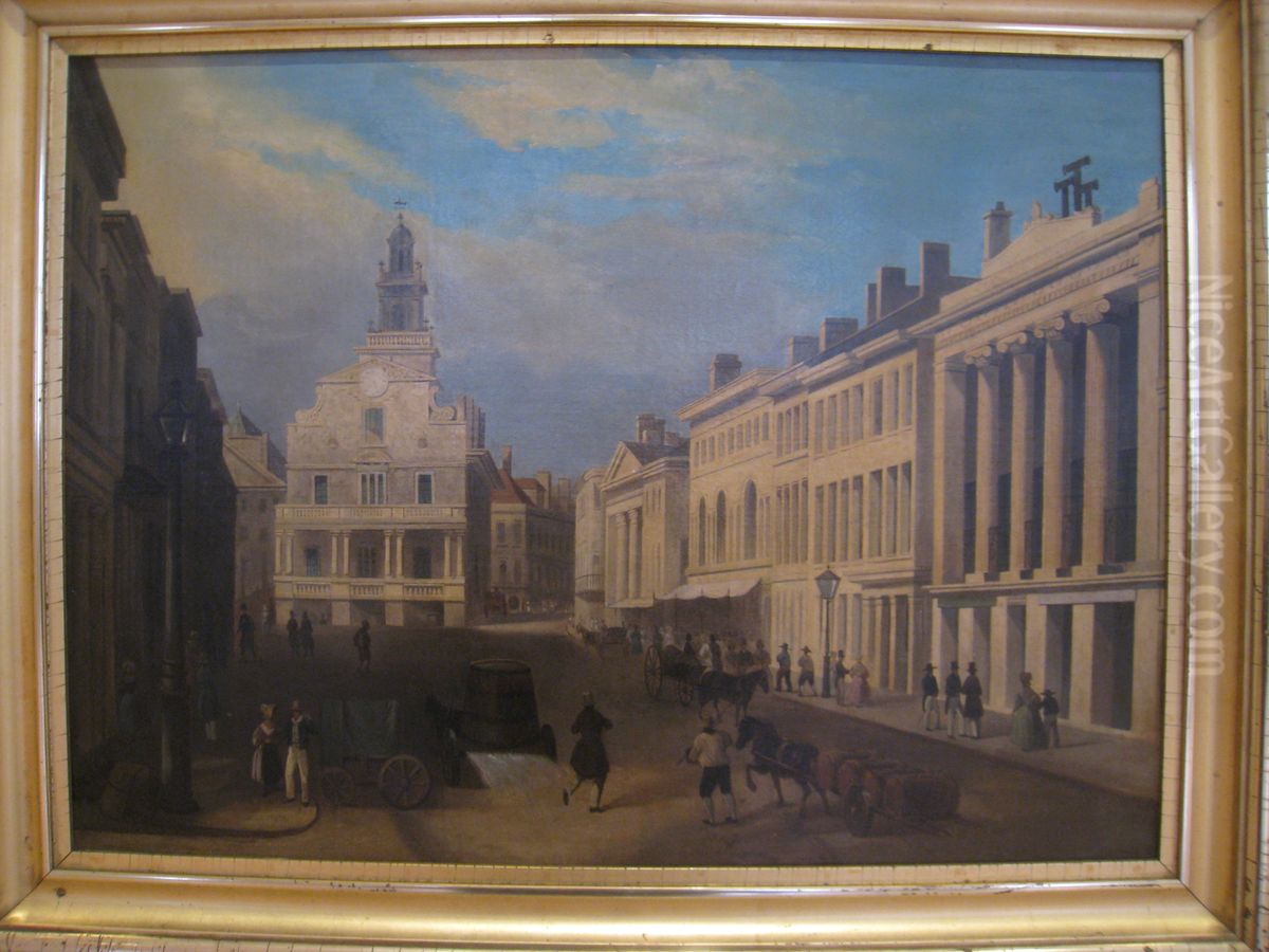 View Down State Street Oil Painting by William Henry Bartlett View Down State Street Oil Painting by William Henry Bartlett