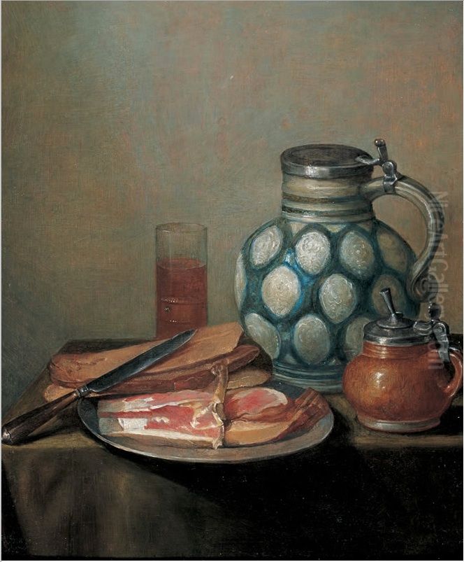 Still life with silver cup Oil Painting by Willem Gabron