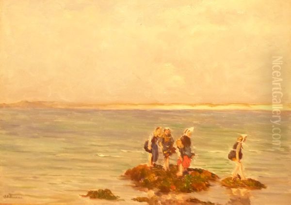 Les pataugeuses Oil Painting by Joseph-Felix Bouchor