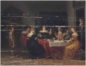 Elegant company drinking and merry-making in an interior
