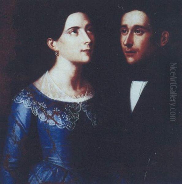 Ritratto di Mariano Leonardi Gambino e consorte Oil Painting by Giuseppe Patania