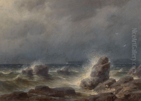 Brandung vor der Kuste der Insel Melada Oil Painting by Gottfried Seelos