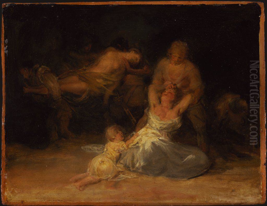 Act of Violence against Two Women Oil Painting by Francisco Goya Fuendetodos