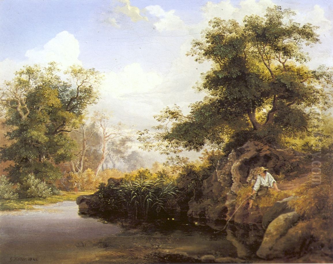 Wooded Shore Oil Painting by Gottfried Keller