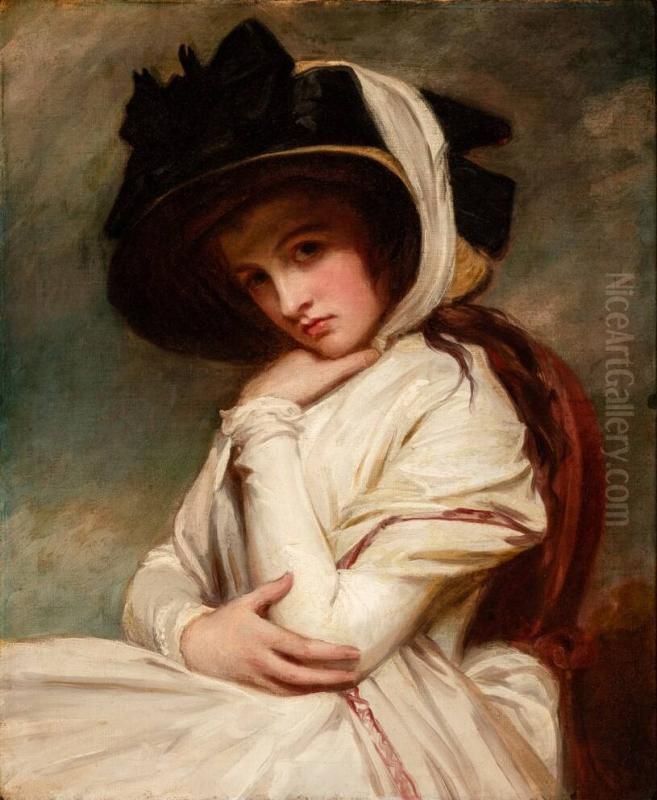 Emma Hart, later Lady Hamilton, in a Straw Hat Oil Painting by George Romney