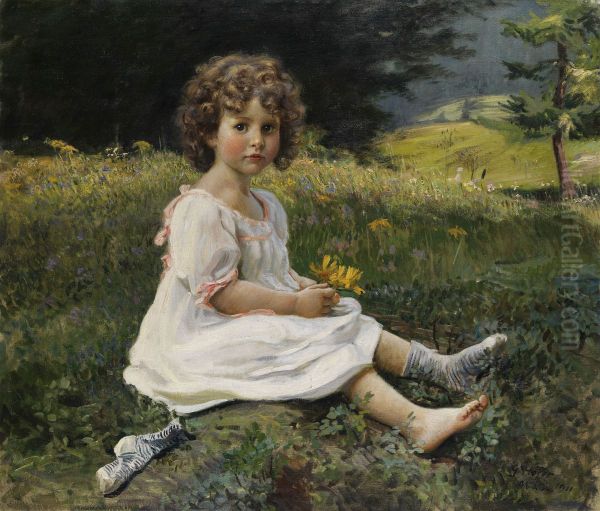 Madchen auf einer Blumenwiese Oil Painting by Gottfried Hofer