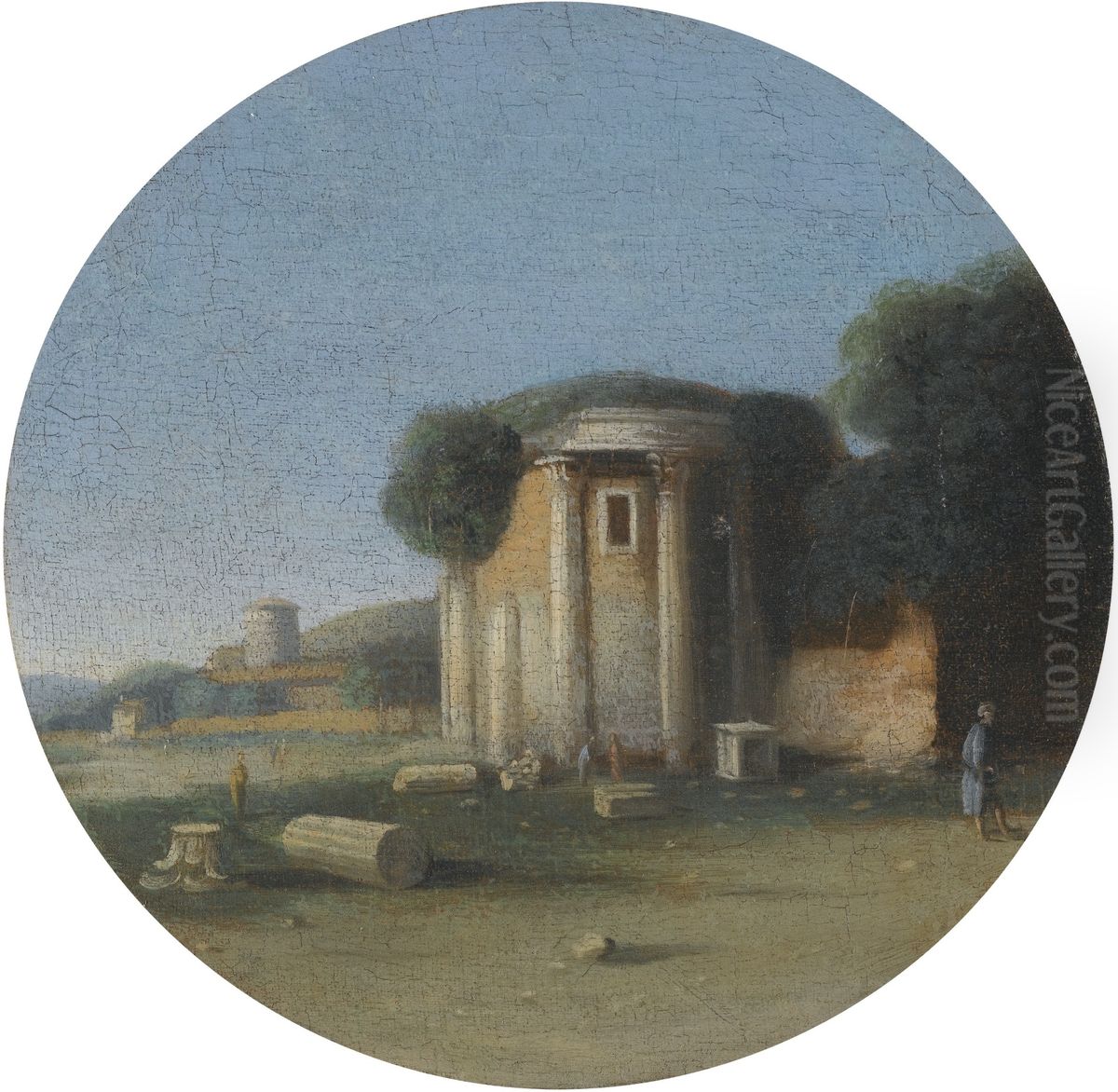 Landschaft mit Personenstaffage vor einem antiken Tempel Oil Painting by Goffredo Wals