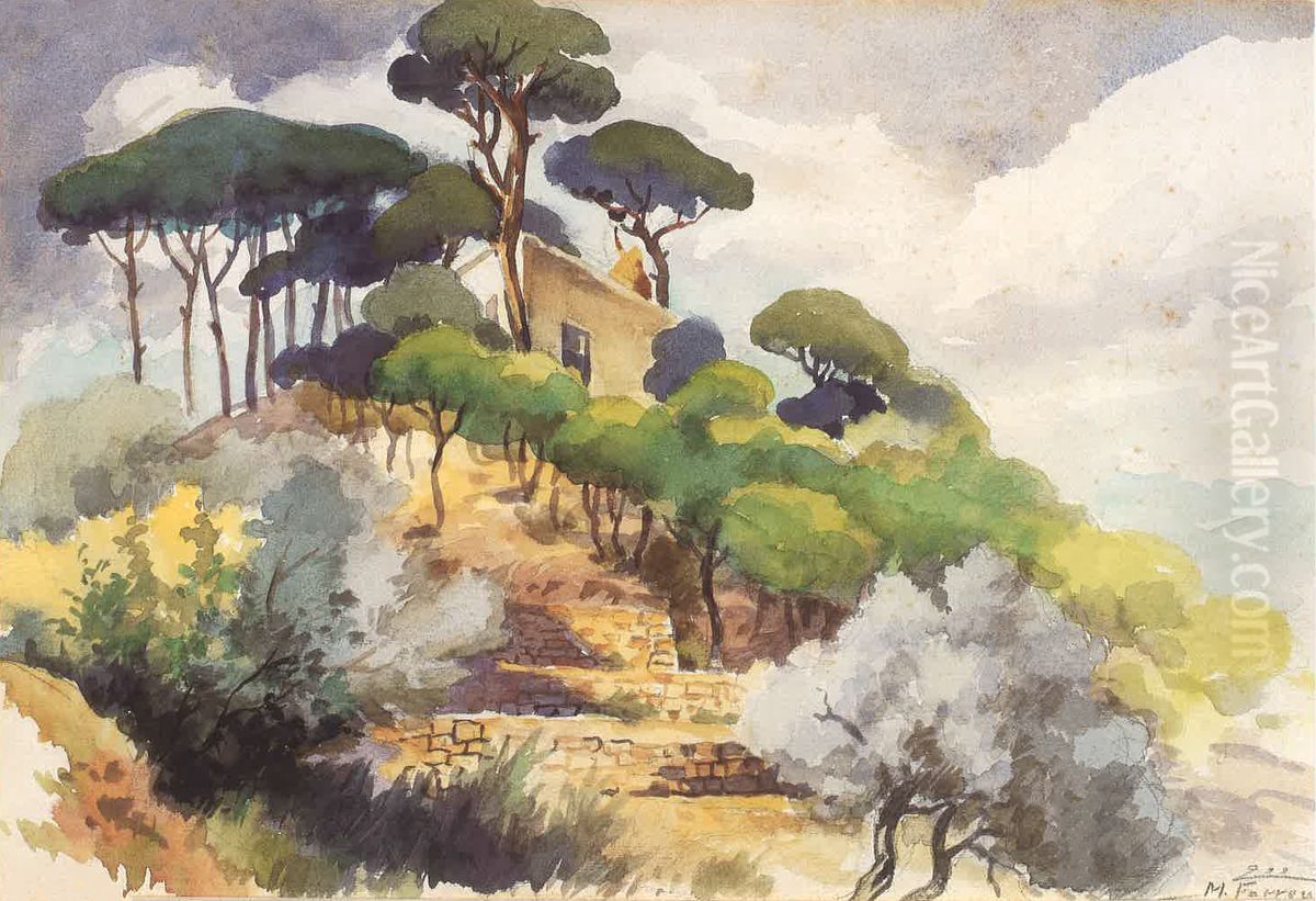 fy alqryat. Oil Painting by Moustafa Farroukh