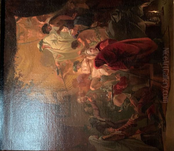 Initiation of a member at the Schildersbent in Rome Oil Painting by Domenicus van Wijnen