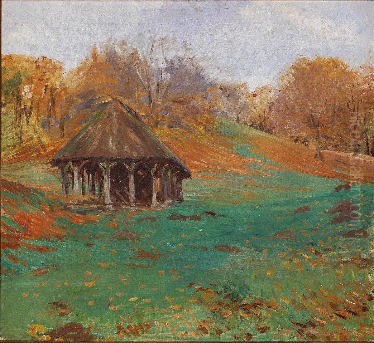 The feeding hut in Ulvedalene, Dyrehaven. Oil Painting by Albert Gottschalk