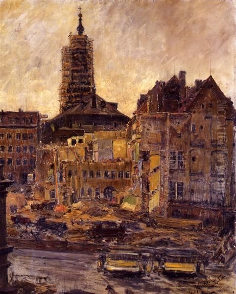 Hauserabbruch an der alten Reformierten Kirche Oil Painting by Gotthardt Kuehl