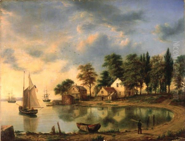 Sunset at Gowanus Bay in the Bay New York Oil Painting by unknown