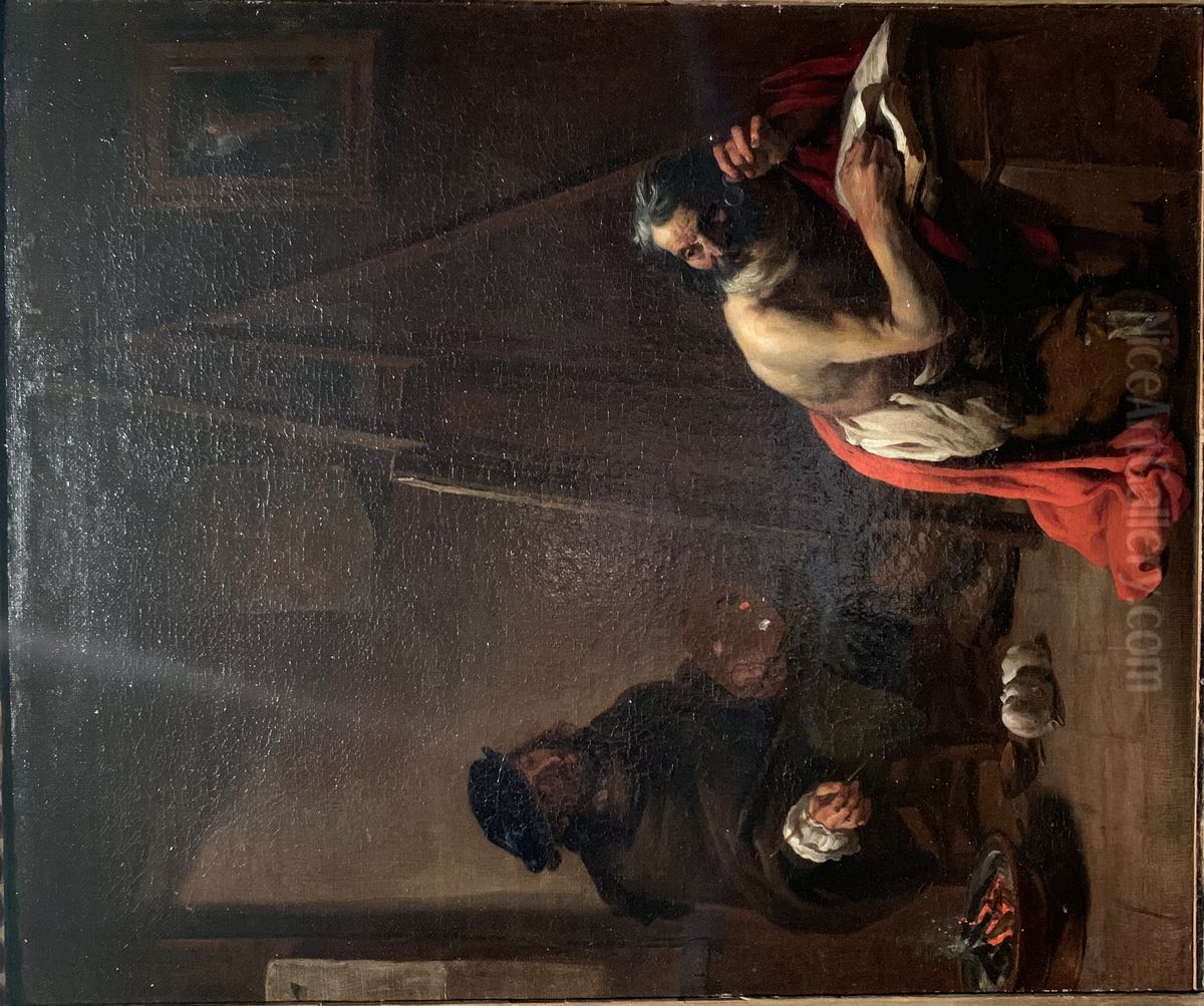 Self-portrait in his studio Oil Painting by Michelangelo Cerquozzi