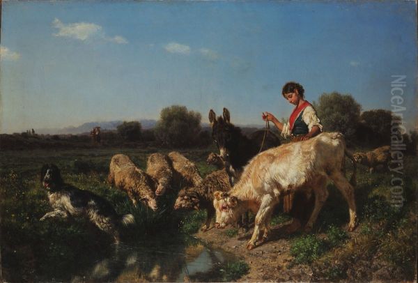 At the watering hole Oil Painting by Filippo Palizzi