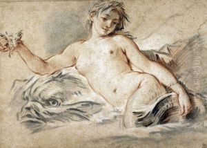 Mermaid lying on a dolphin