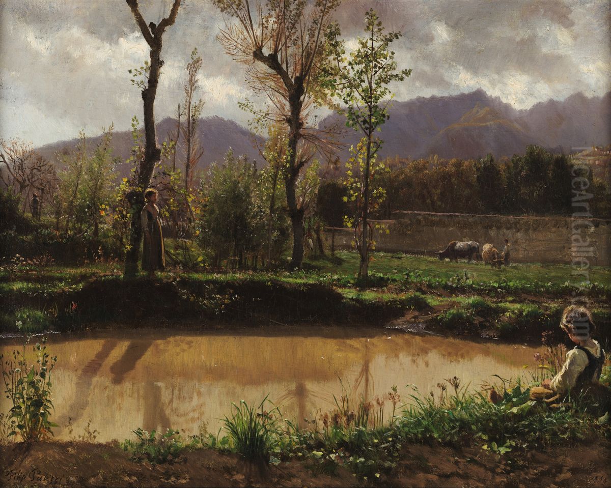 Paesaggio. Dopo la pioggia uno stagno d'acqua torbida Oil Painting by Filippo Palizzi