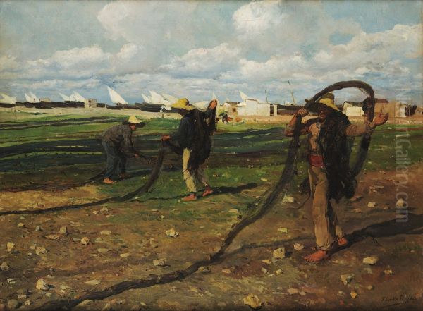 Fisherman taking up nets Oil Painting by Joaquin Sorolla