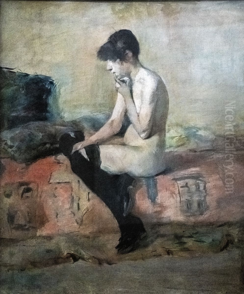 Nude study. Woman sitting on a couch Oil Painting by Henri De Toulouse-Lautrec
