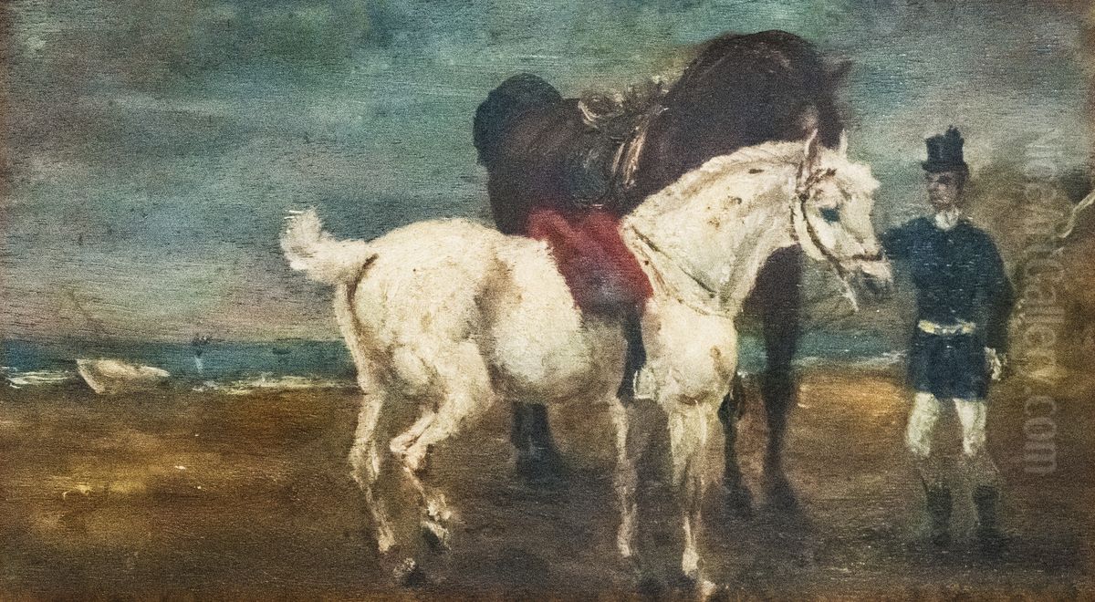 Two horses and groom Oil Painting by Henri De Toulouse-Lautrec