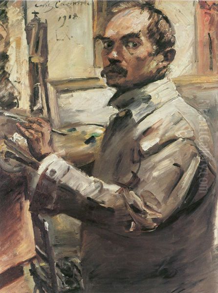 Selbstportrat im weissen Kittel Oil Painting by Lovis (Franz Heinrich Louis) Corinth