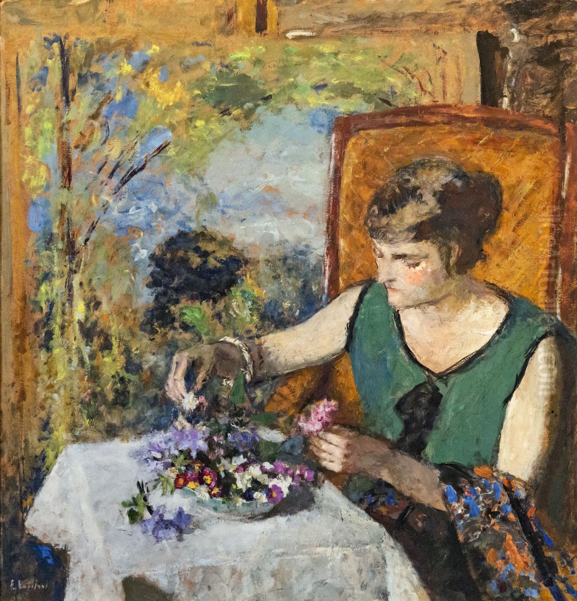 Woman with bouquet Oil Painting by Jean-Edouard Vuillard