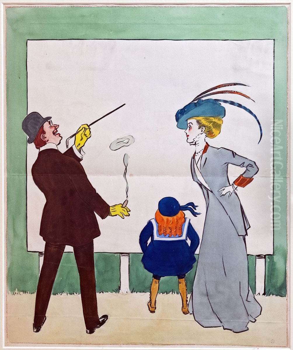 Family looking at a poster Oil Painting by Edouard Saunier