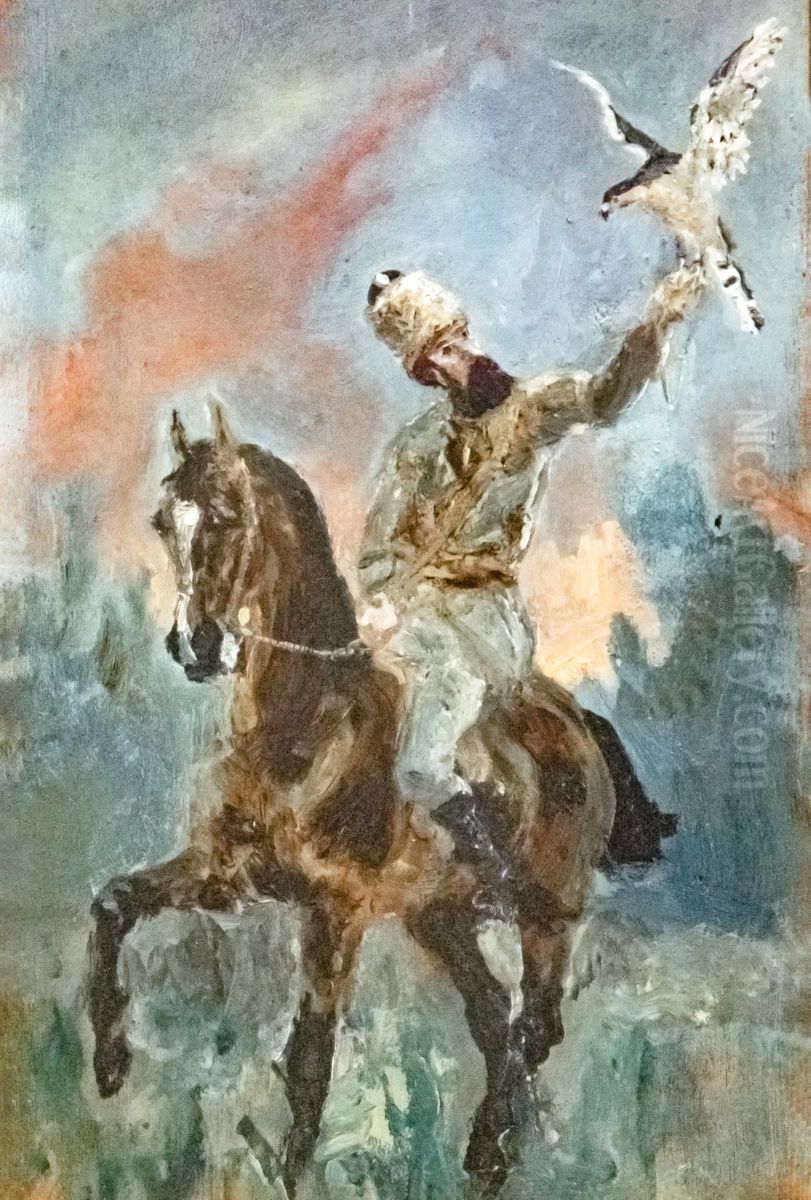 Alphonse de Toulouse-Lautrec en fauconnier Oil Painting by Henri De Toulouse-Lautrec