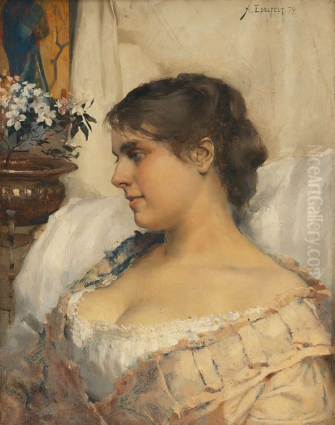 Portrait of a young woman Oil Painting by Albert Edelfelt
