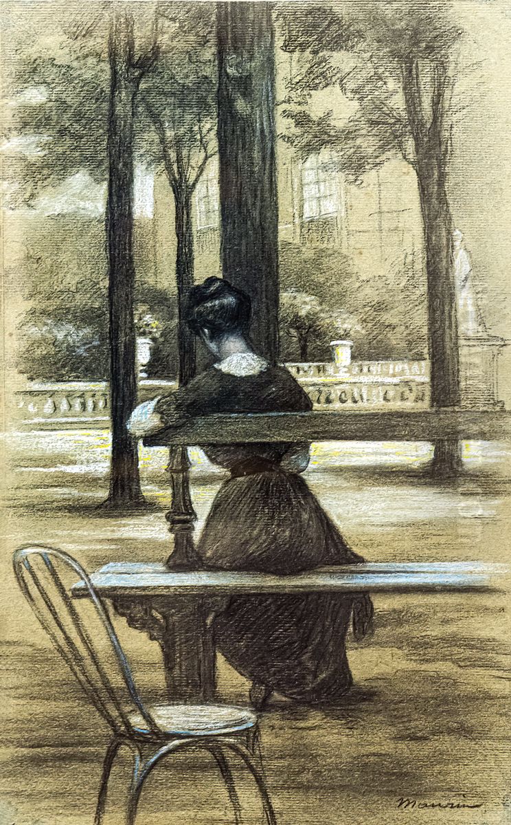 Reading in the Luxembourg Gardens Oil Painting by Charles Maurin