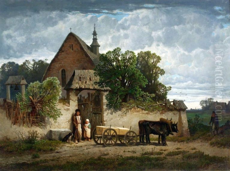 Peasant funeral Oil Painting by Jozef Szermentowski