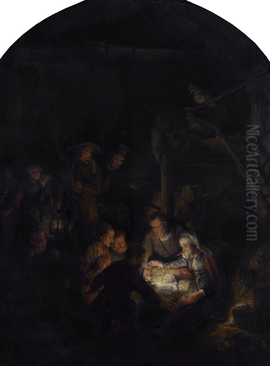 Adoration of the Shepherds. Oil Painting by Rembrandt