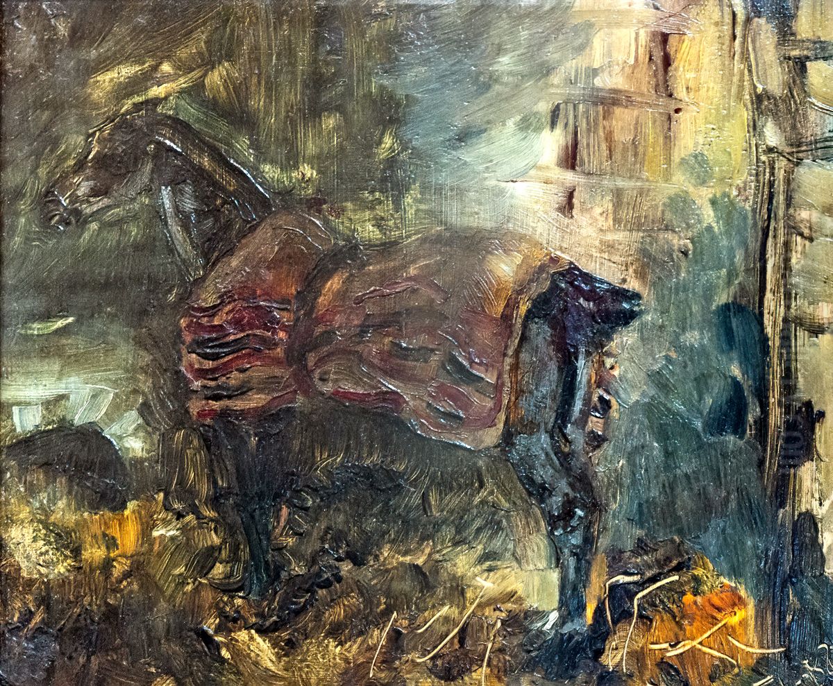 Cheval noir a l'ecurie Oil Painting by Henri De Toulouse-Lautrec