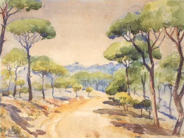 Paysage Au Metin. Oil Painting by Moustafa Farroukh