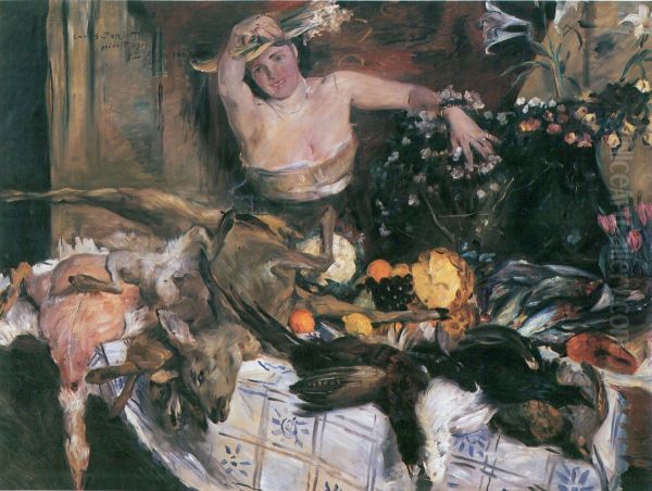 Grosses Stillleben mit Figur (Geburtstagsbild) Oil Painting by Lovis (Franz Heinrich Louis) Corinth