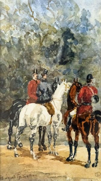 Meeting of hunters with hounds Oil Painting by Henri De Toulouse-Lautrec