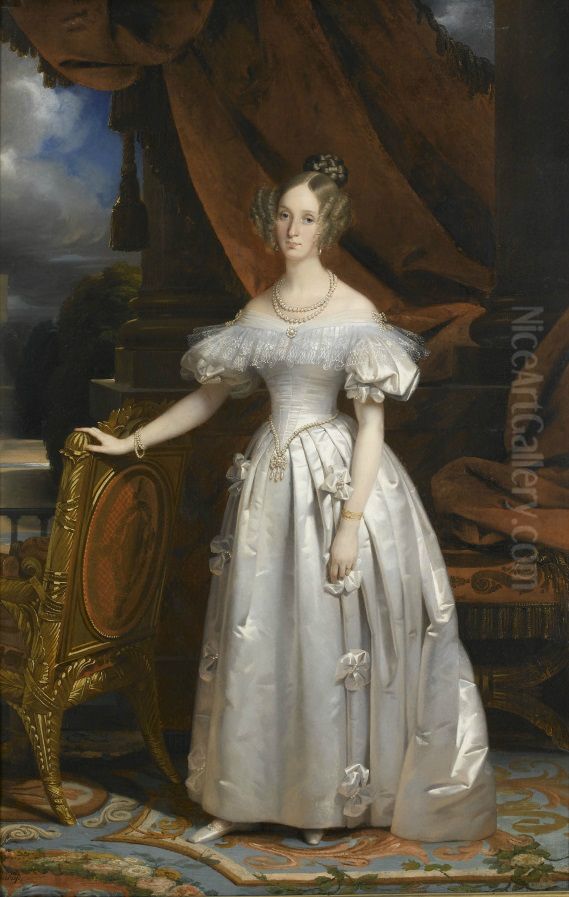 Louise of Orleans, Queen of the Belgians Oil Painting by Claude-Marie Dubufe