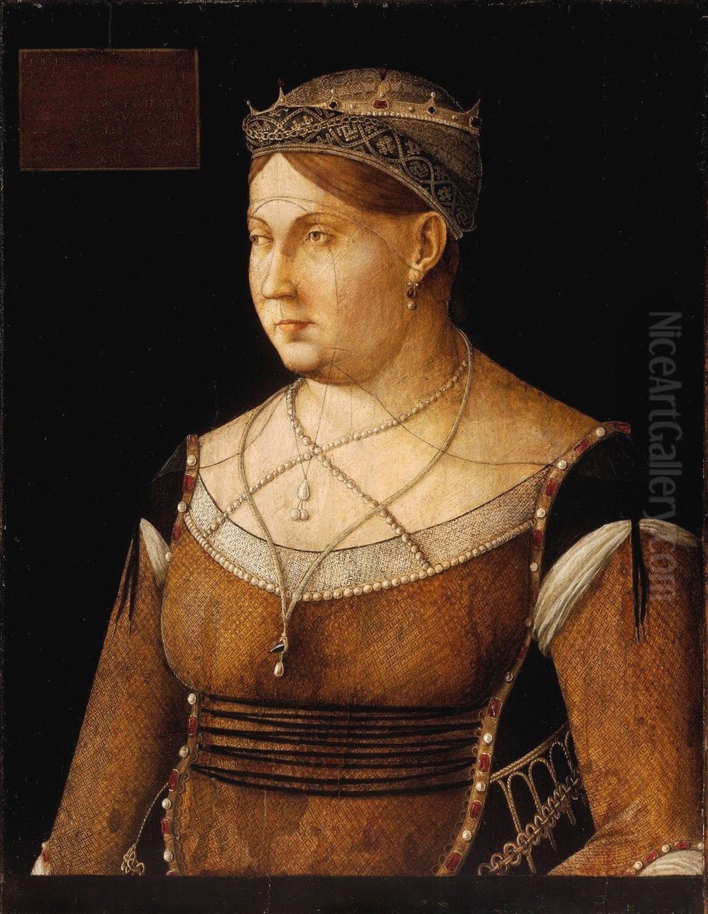 Portrait ofCatherine CornaroQueen of Cyprus Oil Painting by Gentile Bellini