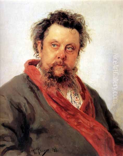 Portrait of the Composer Modest Petrovich Mussorgsky Oil Painting by Ilya Repin