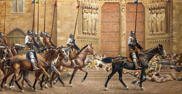 Comment entra dans Paris Monseigneur le Dauphin(Esquisse poussee) Oil Painting by Henri Rachou