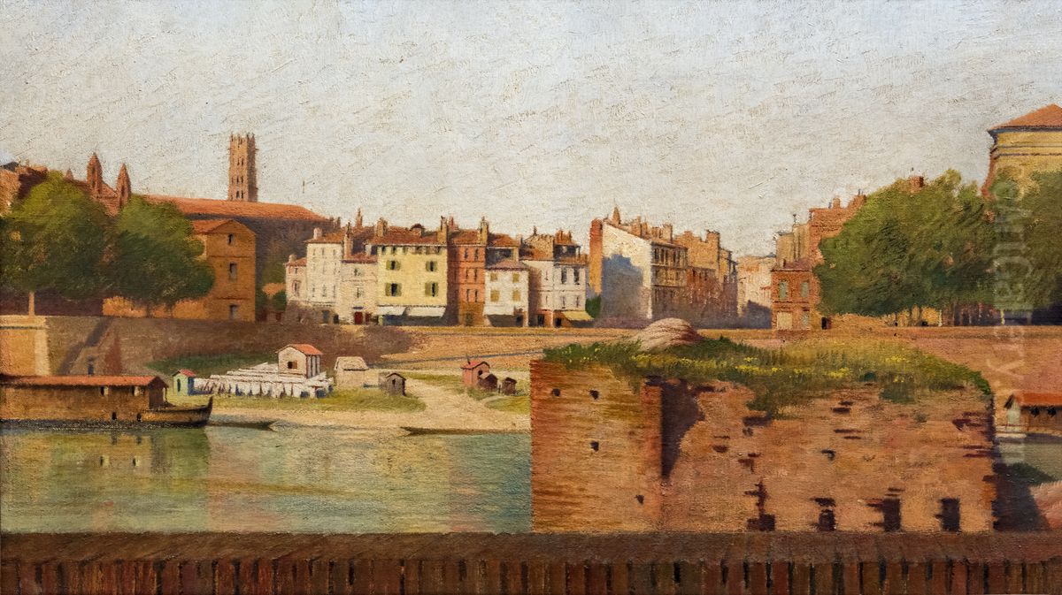 Etude des bords de Garonne avec la pile du vieux pont couvert de la Daurade Oil Painting by Henri Rachou