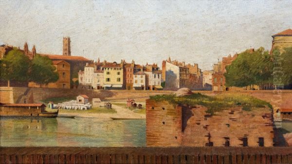 Study of the banks of the Garonne with the stack of the old covered bridge of the Daurade Oil Painting by Henri Rachou