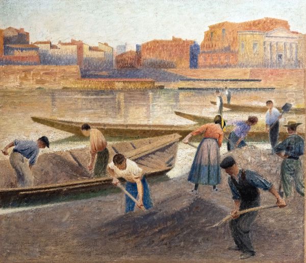Dechargement du sable Oil Painting by Henri Rachou
