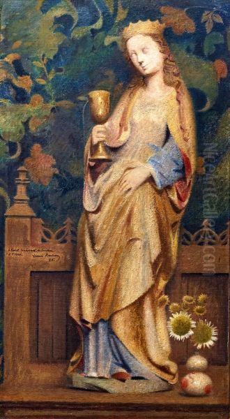 Composition avec sainte Barbe et bouquet d'immortelles Oil Painting by Henri Rachou